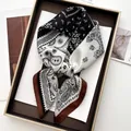 Detail of silk square scarf featuring paisley patterns and premium satin texture - B&W Brown Paisley Patchwork (9)
