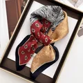 Silk-textured square scarf featuring red paisley and vintage floral patchwork patterns - Red Gold Black White Wood Grain Style (30)