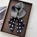 French style square silk scarf with black geometric patterns and white polka dots decoration - Rectangle Black