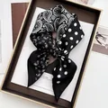 Silk satin square scarf in black and white with paisley print and polka dot pattern - Black White Paisley Polka Dot Style (31)