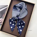 Navy blue polka dot silk scarf with geometric print on a luxury decorative tray - Rectangular Blue