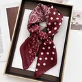 Silk satin square scarf in burgundy with paisley and polka dot patterns in a gift box - Wine Red Paisley Polka Dot Style (32)