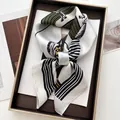 Elegant ivory silk square scarf with black geometric pattern in a gift box - Black White Stripe Illustration Style (33)