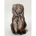 French vintage silk scarf with paisley pattern in brown and beige worn as a stylish headband - Coffee