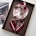 Abstract floral satin scarf in burgundy and pink colors within a premium gold-trimmed gift box - Wine Red Lotus Pink Modern Abstract Floral Style (17)