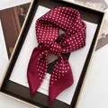 Close-up of elegant burgundy polka dot silk scarf with fine rolled edges and pearl luster - Burgundy / Wine Red Polka Dot Style (4)