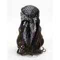 French vintage silk square scarf featuring black and brown paisley pattern on wavy hair - Black
