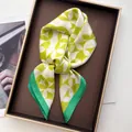 Vintage paisley silk scarf with lemon yellow patterns and emerald green edges - Ring Green