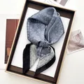 Detail of blue paisley satin scarf showing silk texture and elegant floral pattern - 70*70cm / Navy Ditsy Pattern (35)