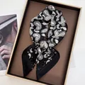 Elegant black and beige paisley silk scarf with celestial motifs in a stylish tray - Black Beige Star Moon Paisley Style (31)