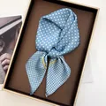 Sky blue silk-like square scarf with white polka dots and yellow trim in gift box - Sky Blue White Polka Dot Style (21)