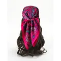 French vintage rose pink paisley silk square scarf worn as a stylish headband on hair - Rose Red