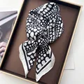 Elegant square silk scarf with classic black and white polka dot print for women - White Polka Dot