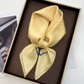 Yellow silk square scarf with white polka dots and blue border in a gift box - Bright Yellow White Polka Dot Blue Edge Style (23)