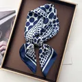 Classic dark blue and white polka dot silk scarf with elegant wide border - Blue Polka Dots