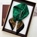 Elegant emerald green silk scarf with floral print and leopard pattern borders - Emerald Green Plant Leopard Orange Stripe Style (16)