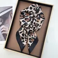 Brown leopard print silk scarf with black border in a golden gift box display - Brown Classic Black Leopard Print Style (25)