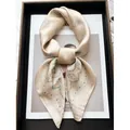 Champagne silk-feel square scarf featuring green paisley patterns and polka dots - Beige and Green