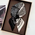 Two-tone paisley print faux silk square scarf elegantly displayed in a premium gift tray - Four Color Patchwork Paisley Style (28)