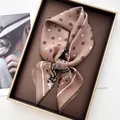 Square paisley silk-like scarf in champagne brown with floral patterns in gift box - Champagne Vintage Star Small Floral Style (33)