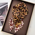 Satin silk square scarf with classic leopard print and golden chain pattern in brown - Leopard Patchwork Gold Chain Pattern Style (38)