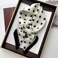 Classic polka dot silk scarf in beige and black, elegant gift box presentation - Beige Black Polka Dot Black Wide Border Style (5)