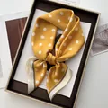 Elegant lemon yellow silk scarf with white polka dots and grey contrast hem edge - Lemon Yellow White Polka Dot Gray White Patch Style (7)