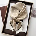 Champagne gold silk square scarf with white polka dots and striped border - Champagne Gold White Polka Dot Black White Stripe Style (9)