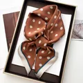 Classic brown polka dot silk scarf with contrast trim in elegant gift box - Retro Brown White Polka Dot Blue Beige Contrast Style (11)