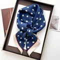 Navy blue polka dot square silk scarf with cream border and red stripe in gift box - Navy Blue White Polka Dot Beige Red Contrast Style (12)