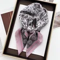 Pink and black paisley square silk scarf with floral print in an elegant gift box - Pink Black and White Paisley Style (33)