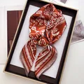 Polka dot silk scarf in caramel brown with white paisley pattern for women's fashion - Caramel White Paisley Long Silk Scarf (23)