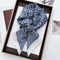 Blue and white paisley silk square scarf with glossy finish on aesthetic background - Navy and White Patchwork Paisley Style (36)
