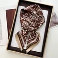 Classic dark brown silk scarf with white paisley pattern in a premium gift box - Dark Brown White Paisley Champagne Patch Style (25)