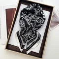 Classic black and white silk square scarf with floral paisley patterns in a gift box - Black White Paisley Floral Silk-like Neck Scarf (26)