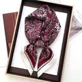 Classic burgundy silk scarf with navy paisley pattern in an elegant gift box - Burgundy Paisley White Wide Border Square Scarf (27)
