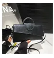 Black snake pattern patchwork envelope bag with round silver metal handle and shoulder strap - Black