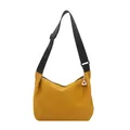 Minimalist bright yellow crescent bag with wide black strap and triangular zipper pull - Yellow