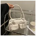 Sac sous le bras beige chic avec nœud en dentelle et plusieurs poches avant pratiques - Blanc