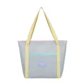 Summer mesh tote bag in colorful pastel blocks for beach travel and outdoor storage - Blue