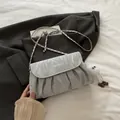 Grey pleated marble texture crossbody bag with silver chain and plush charm - With Charm / Silver