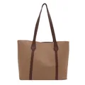 Bolso tote de mujer en cuero sintético marrón claro con diseño de patchwork - Caqui