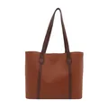 Bolso tote minimalista color tostado con correas marrón oscuro y gran capacidad interior - Marrón