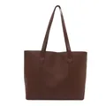Bolso tote marrón oscuro de piel sintética con costuras y correas largas de hombro - Marrón