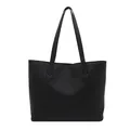Bolso tote de cuero negro clásico con costuras verticales y detalle de flecha para oficina - Negro