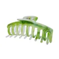 Close-up of green marble hair claw clip with golden metal spring on white background - Green & White Marble