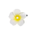 Detail der Plumeria Haarspange aus Stoff mit gelbem Verlauf und weißer Perle - Perlenstil / Mittel / Mittlerer Weißer Und Gelber Plumeria Mit Perle