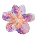 Detail der 8cm Haarklammer in Blumenform mit lila Marmorierung und Goldakzenten - Marmor Aquarell mit Goldseide (5# 8cm)