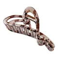 Close-up of translucent brown marble hair claw clip with a strong golden metal spring - Heart Light Leopard Claw