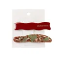Two-piece acetate hair clip set with red wavy design and marble texture pattern on card - Dark Red Wave And Green Brown Marble Clips